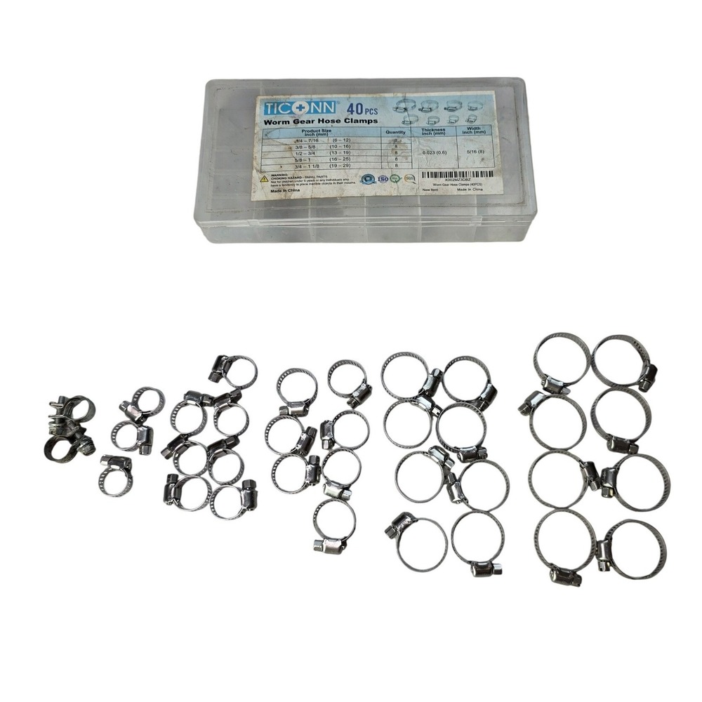 Ticonn 40 Pcs Worm Gear Hose Clamps Stainless Steel Adjustable Assortment Set S2
